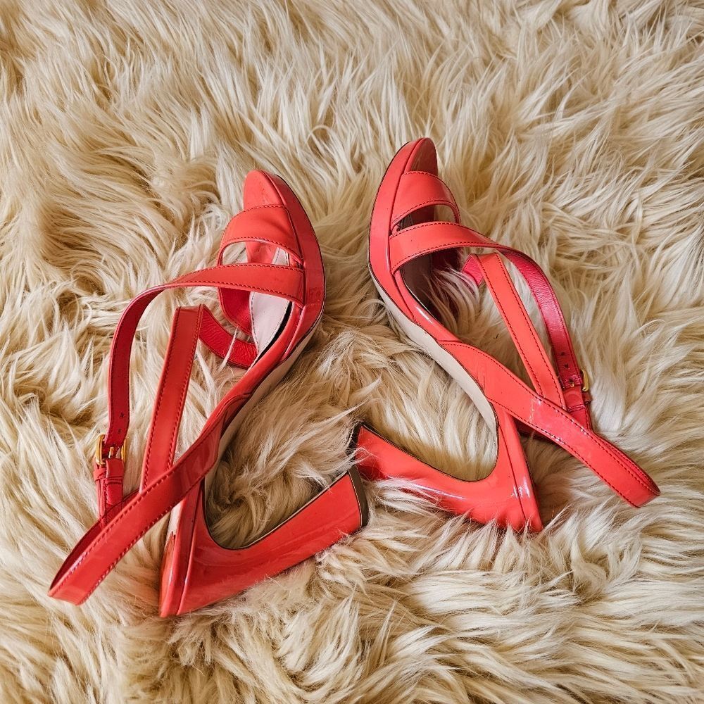 Miu Miu Orange Patent Leather Strappy Heels Size 39 - Picture 5 of 9